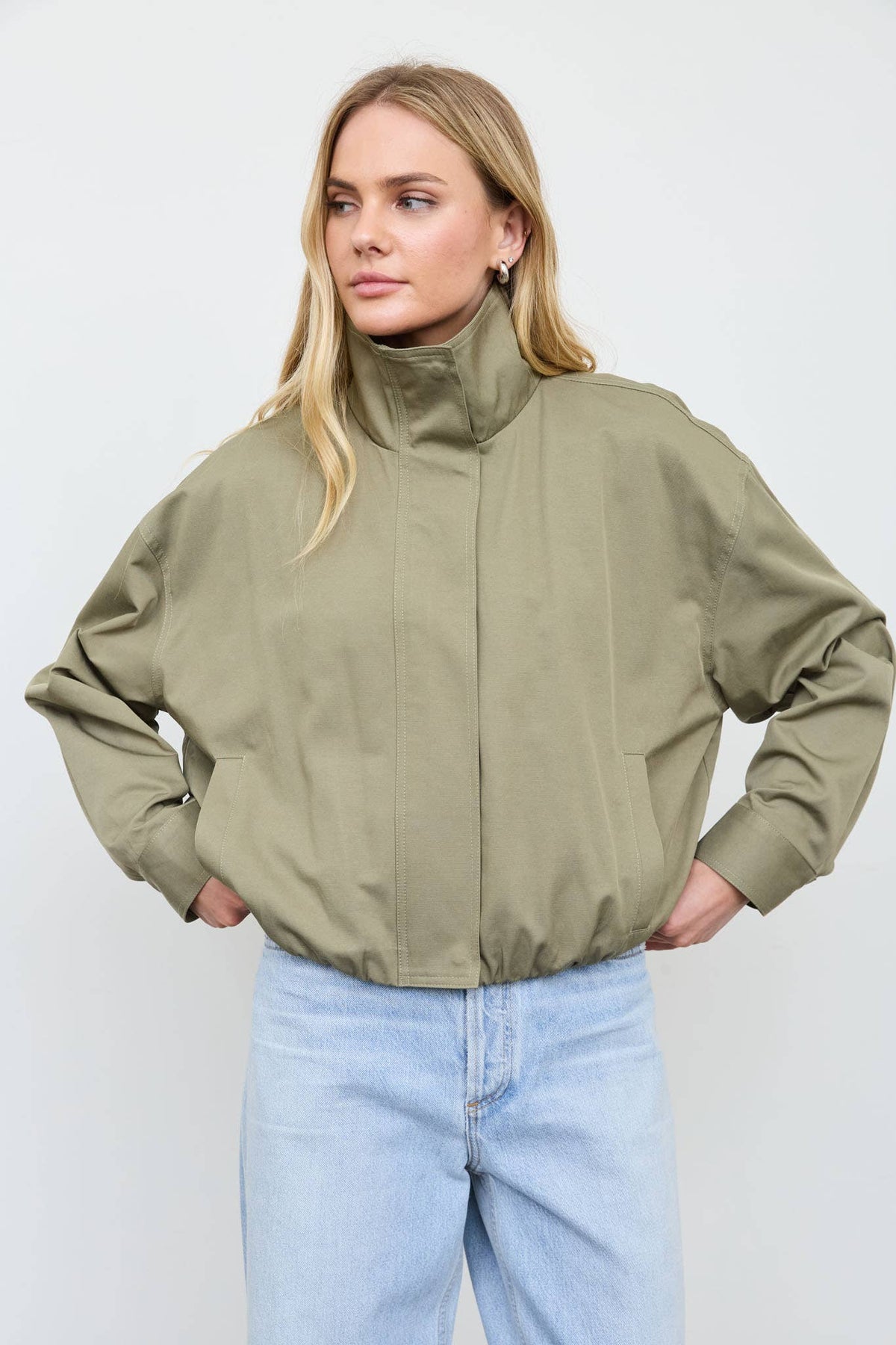 Mock Neck Elastic Hem Jacket