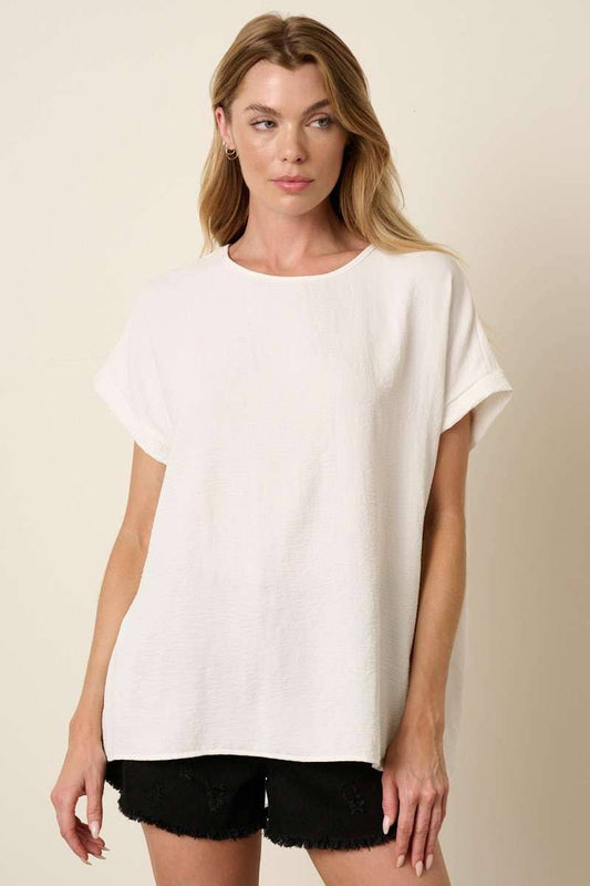 Round Neck Dolman Short Sleeve Top