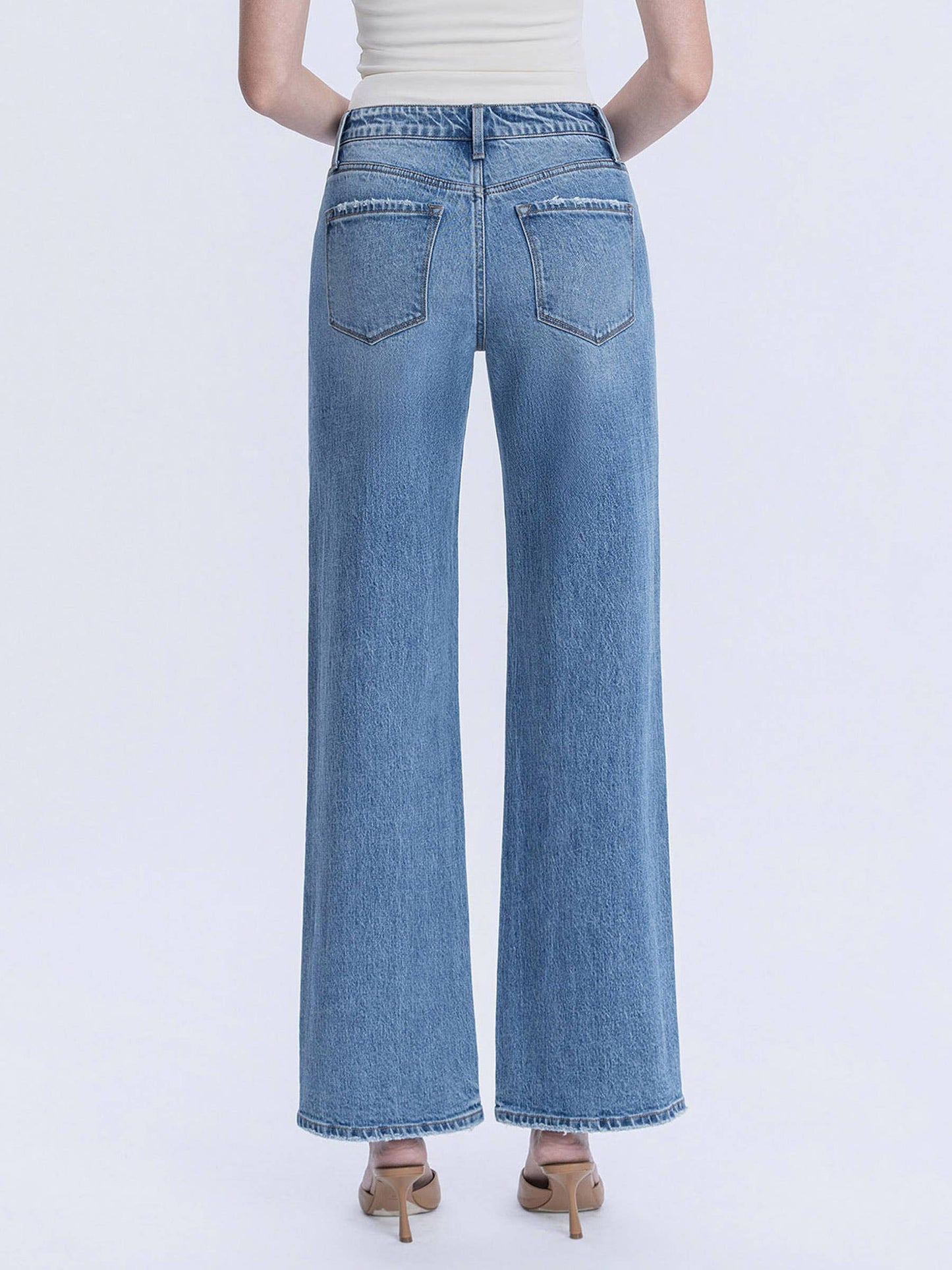 High Rise Full Length Wide Leg Jeans