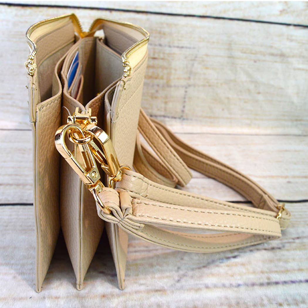 Solid Colored Leather Clutch Bag Removable Strap