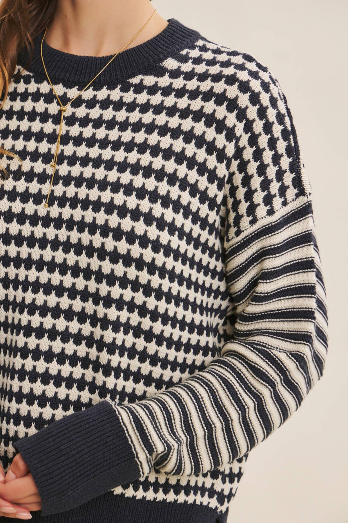 Textured Striped Crewneck Sweater