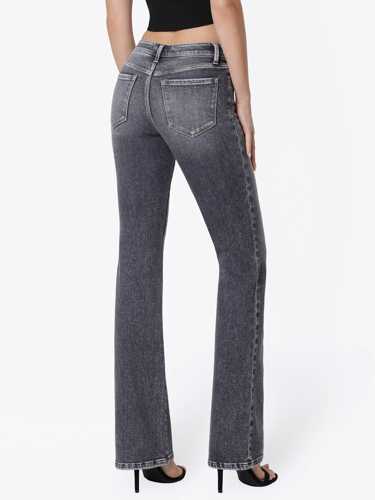 Mid Rise Full Length Gray Bootcut Jeans