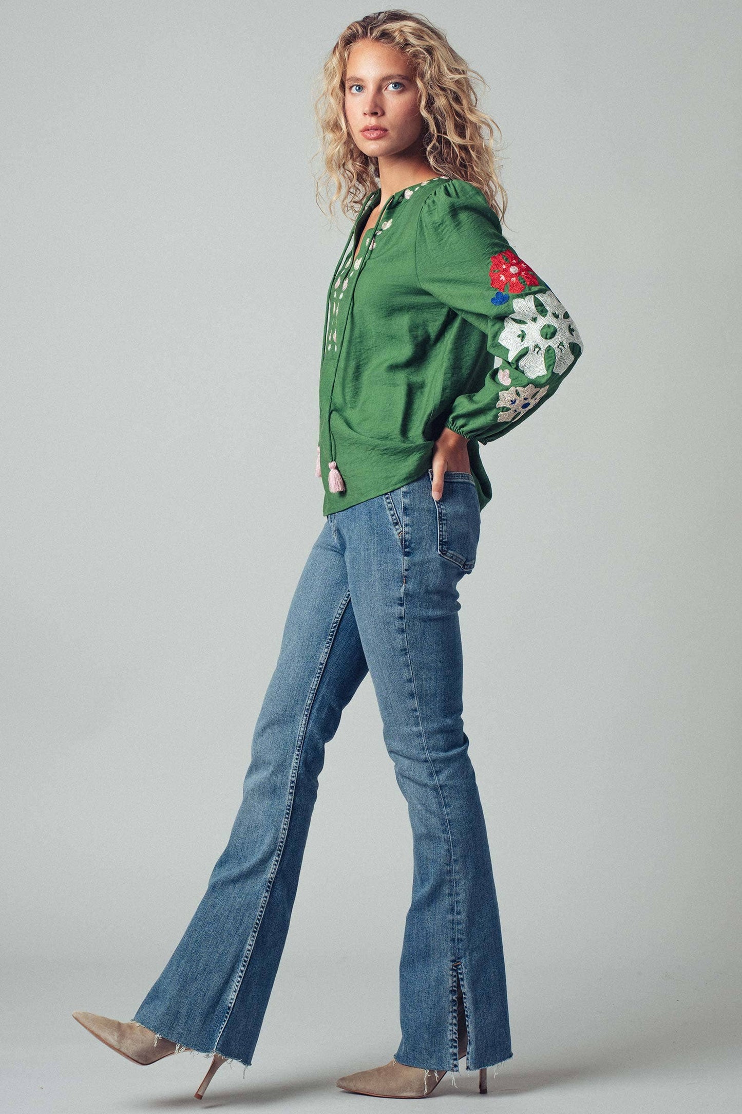 Embroidered Tassel Tie Top