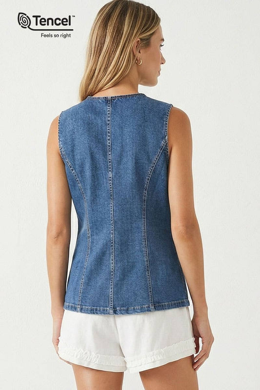 Sleeveless Longline Denim Vest Top
