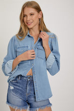 Load image into Gallery viewer, Shirring Sleeve Relaxed Denim Shirt