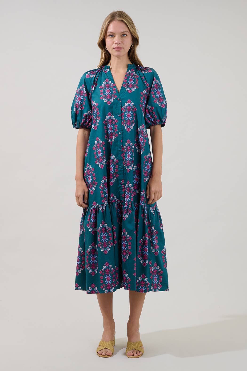 Tie Waist Tiered Midi Dress