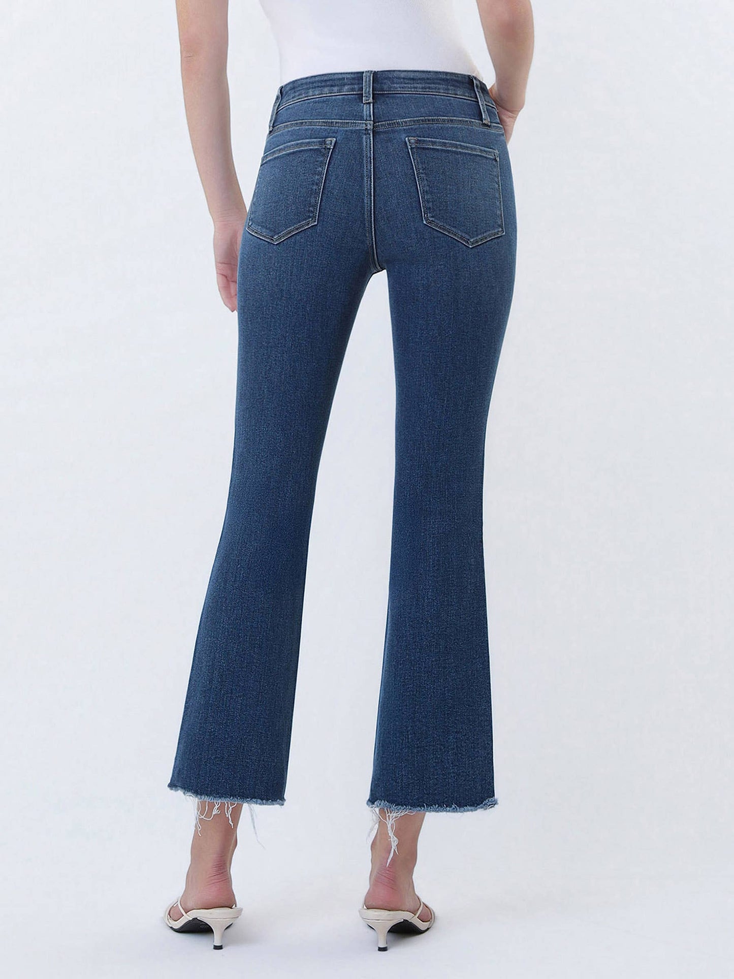 High Rise Raw Step Hem Kick Flare Jeans