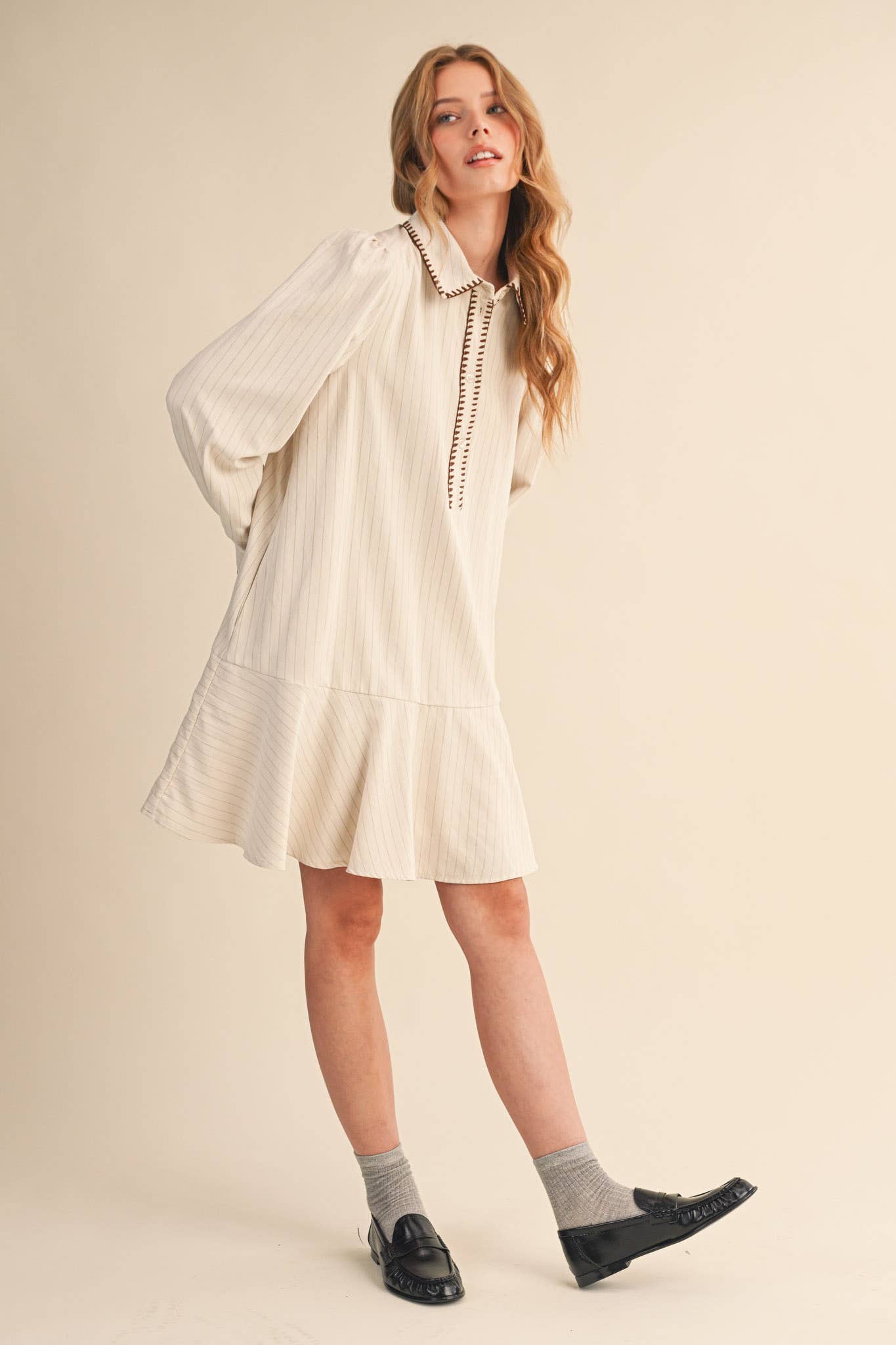 Rental - Contrast Stitch Striped Mini Dress