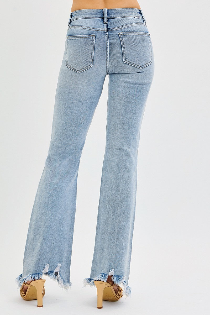 TC Mid Rise Frayed Hem Flare Jeans