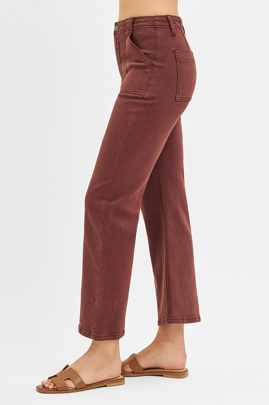 High Rise Ankle Flare Patch Pocket Pants