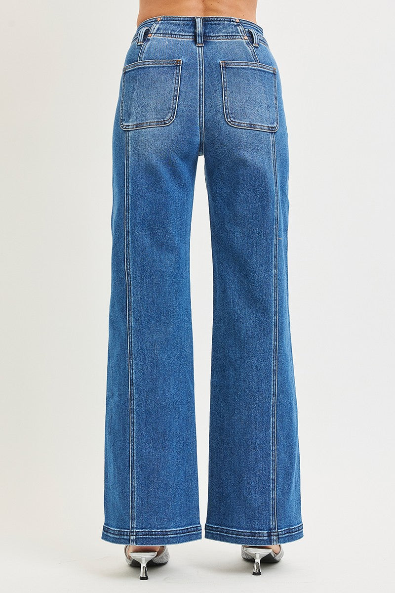 High Rise Curved Seam Wide Leg Jeans