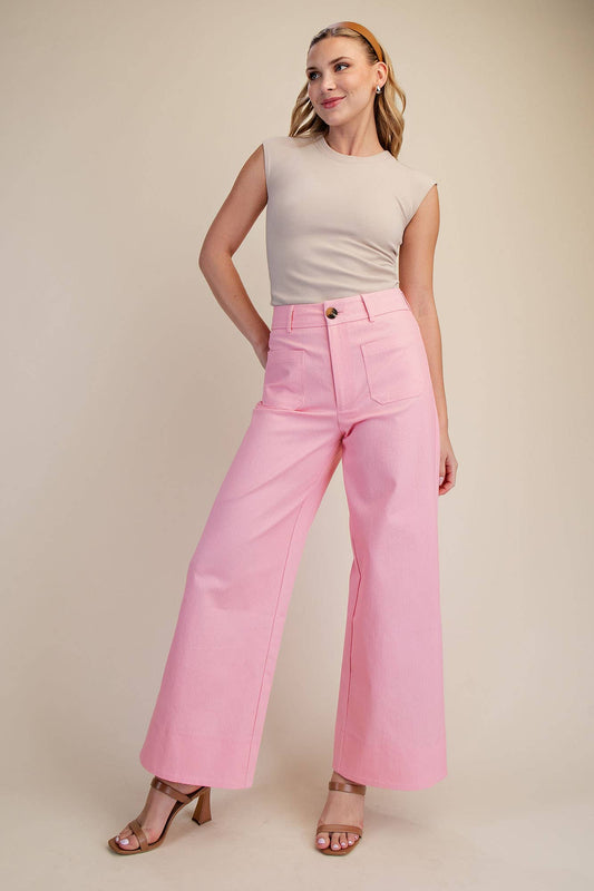 Pink Front Pocket Wide Jeans