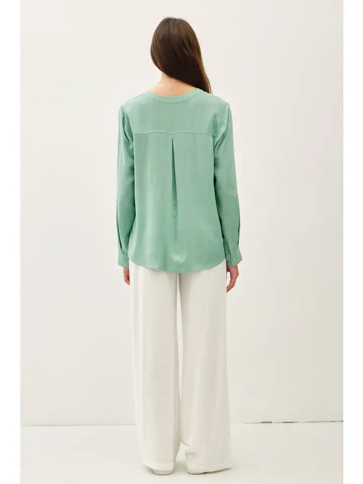 V-Neck Flat Collar Button Down Shirt