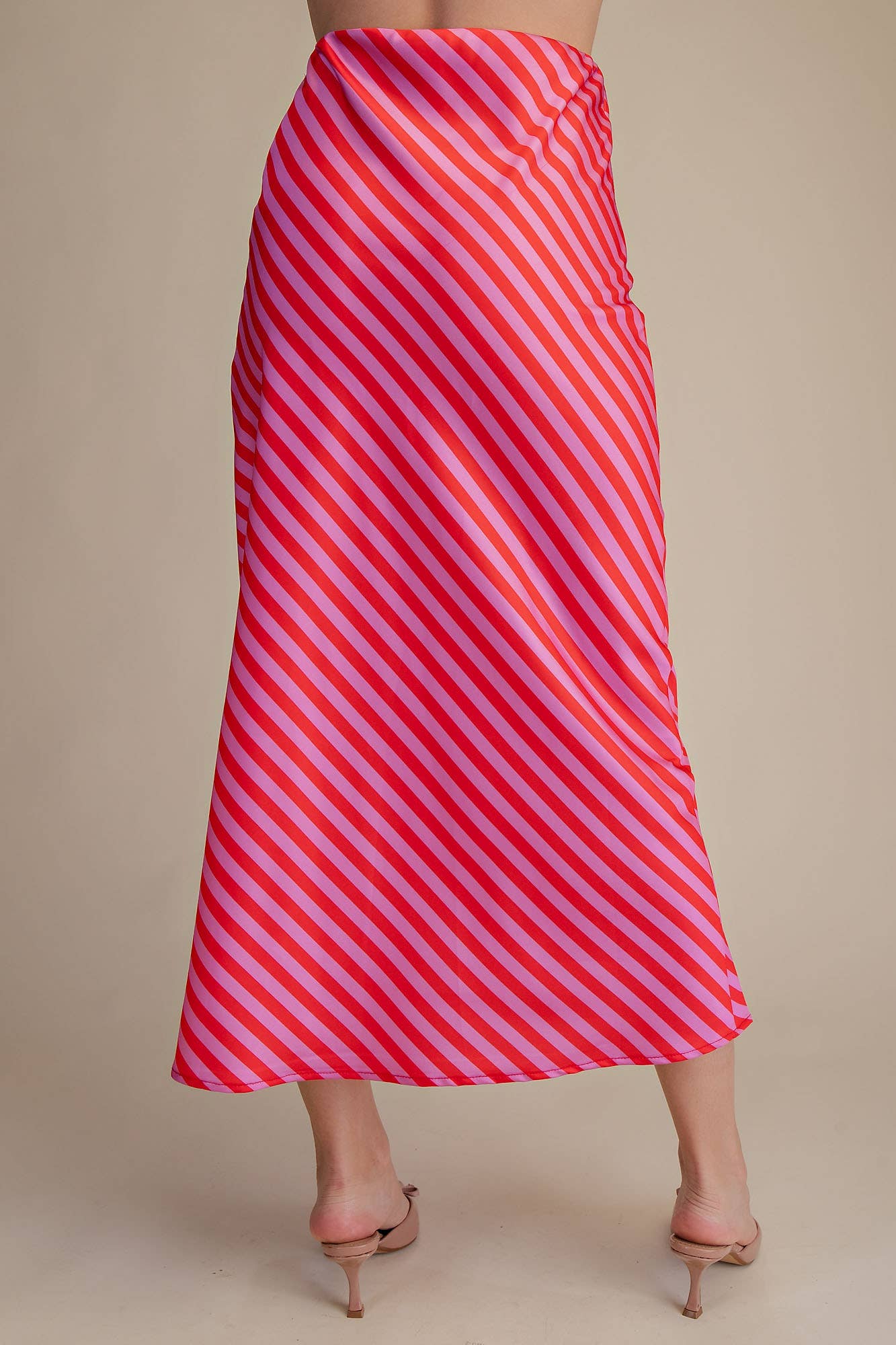 Diagonal Striped Satin Midi Skirt