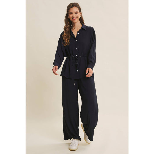 Drawstring Waist Button Down Shirt