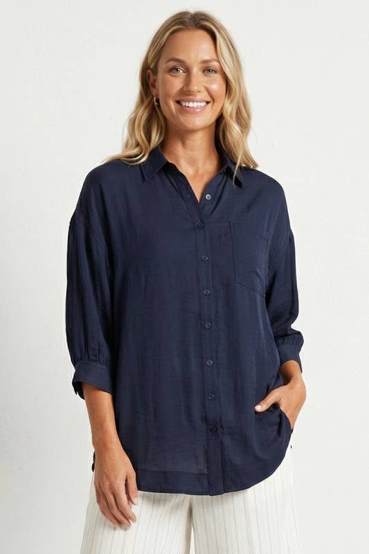 Oversized 3/4 Sleeve Button Up Blouse
