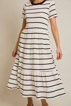 Load image into Gallery viewer, Striped Tiered Short Sleeve Midi Dress