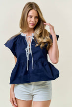 Load image into Gallery viewer, Flutter Sleeve Tie Front Peplum Top