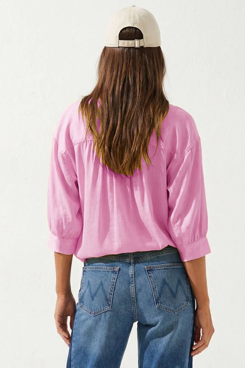 Oversized 3/4 Sleeve Button Up Blouse
