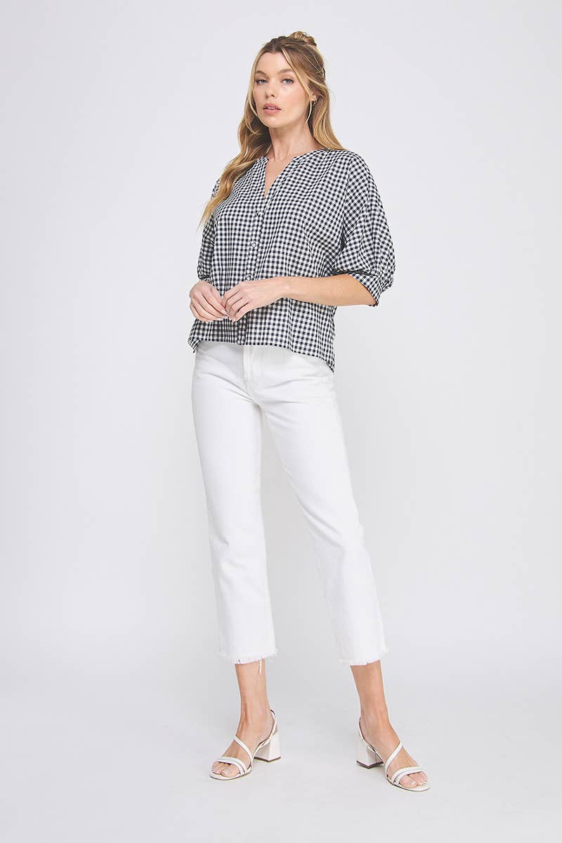 Gingham Cotton Blend Blouse