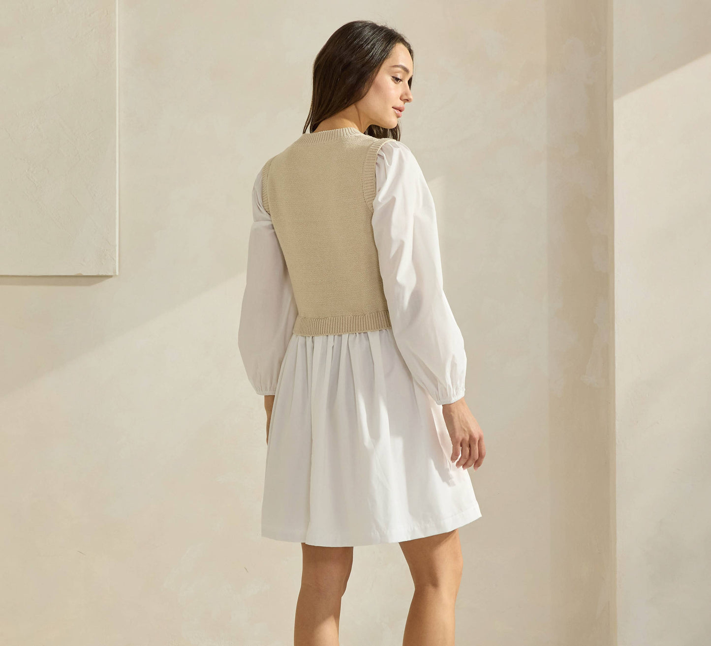 Sweater Poplin Combo Mini Dress