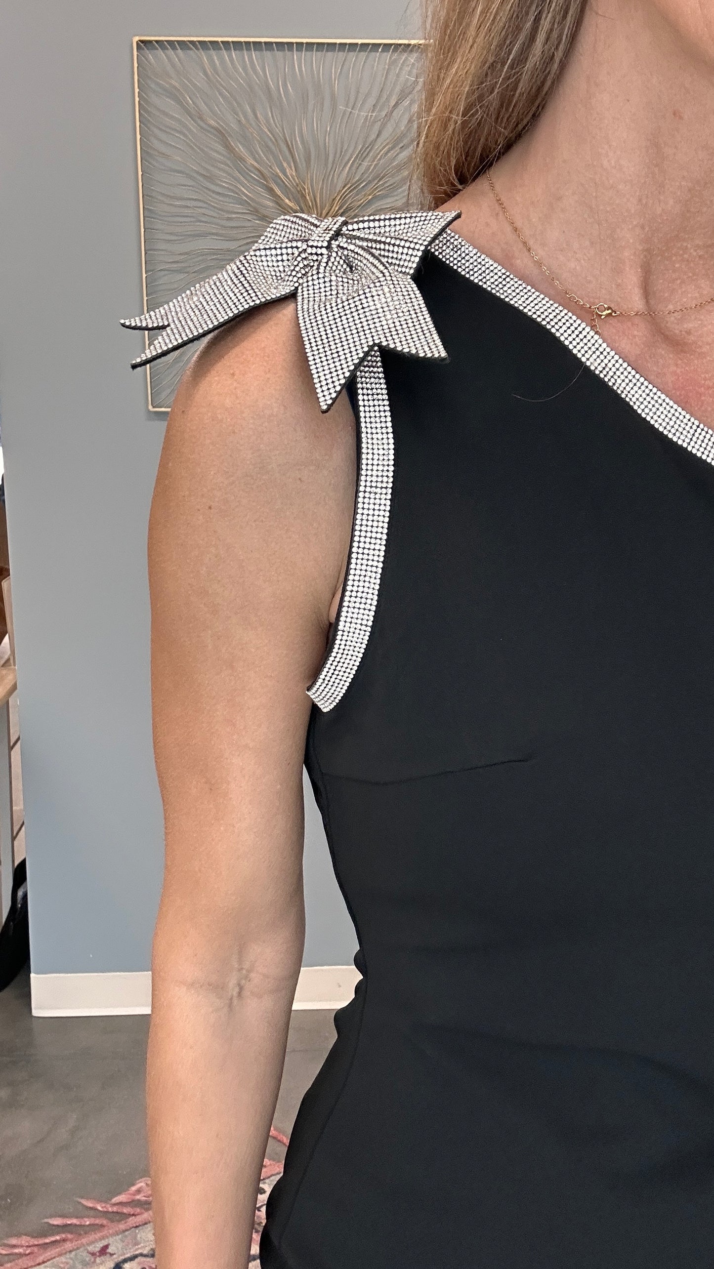 Rhinestone Bow Asymmetrical Mini Dress