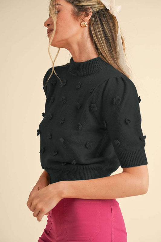 Raised Floral Short Sleeve Sweater