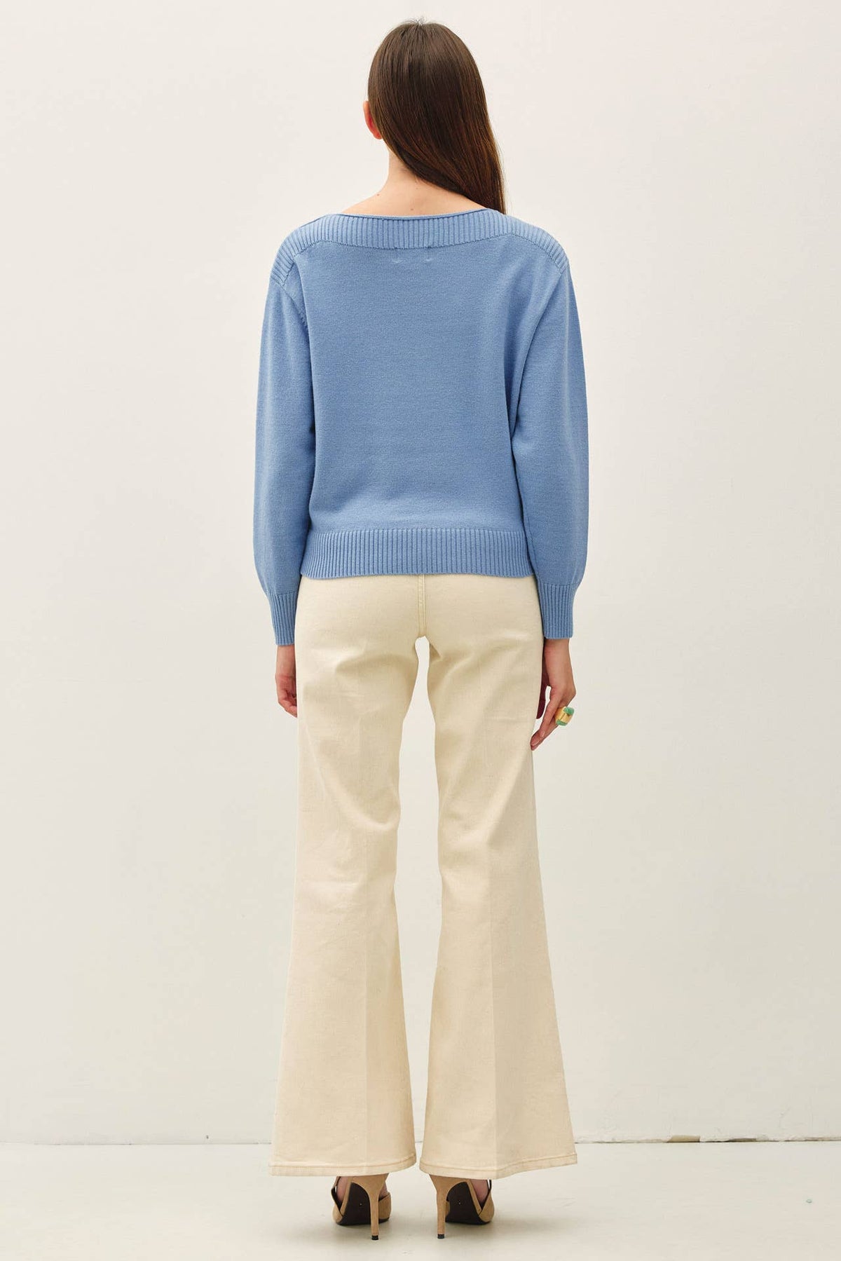 Ribbed Detail Boatneck Sweater