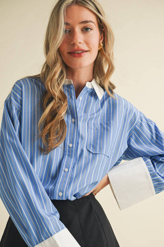 Striped Wide Cuff Button Down Shirt