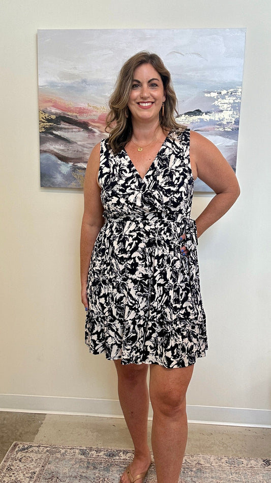 Sleeveless Wrap Front Side Tie Mini Dress