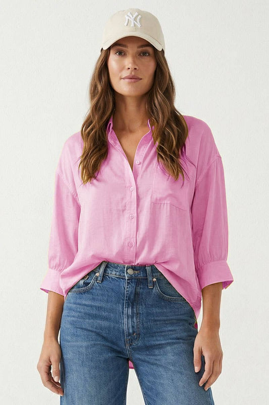 Oversized 3/4 Sleeve Button Up Blouse