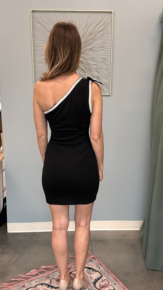 Rhinestone Bow Asymmetrical Mini Dress