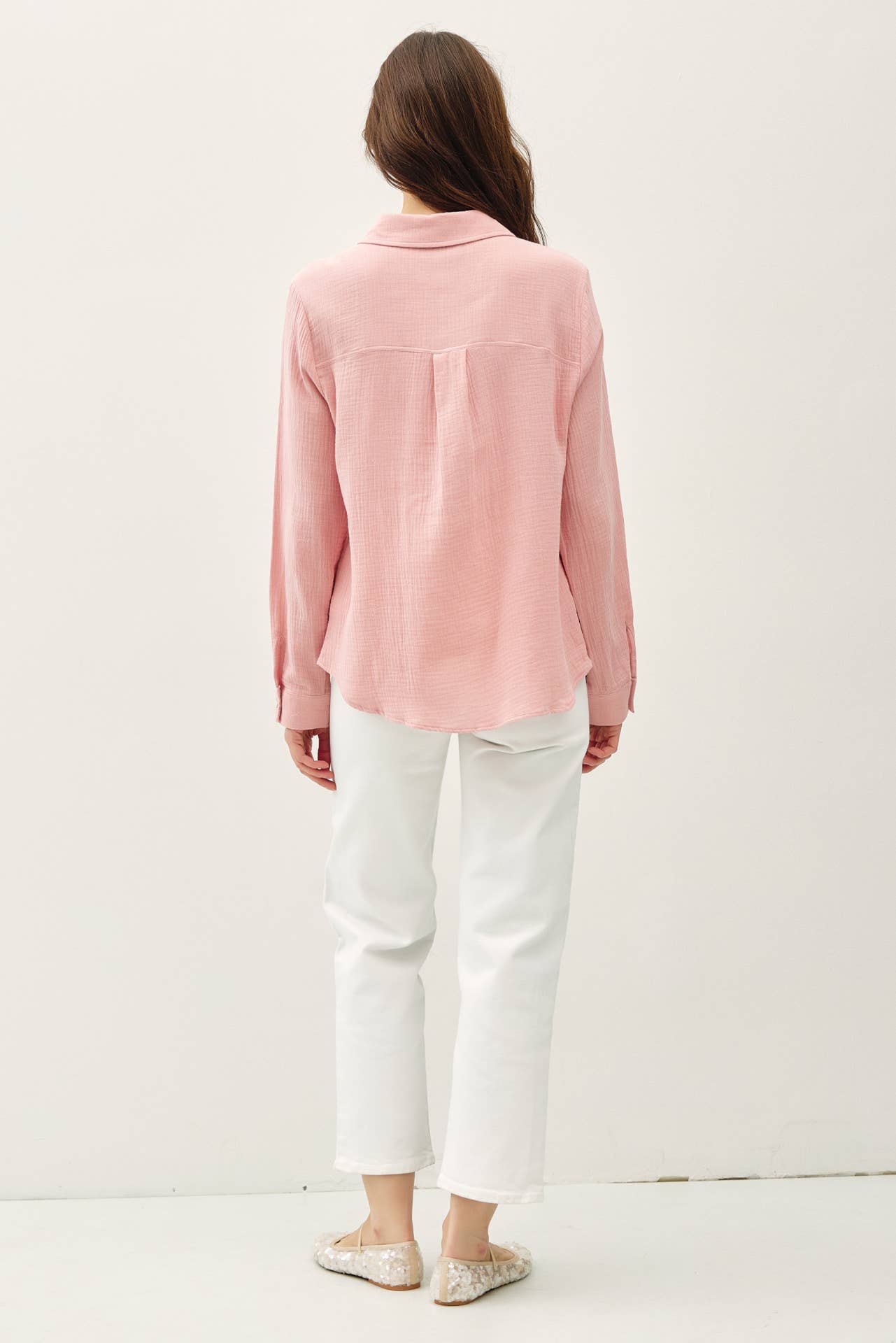 Cotton Gauze Long Sleeve Button Up Shirt