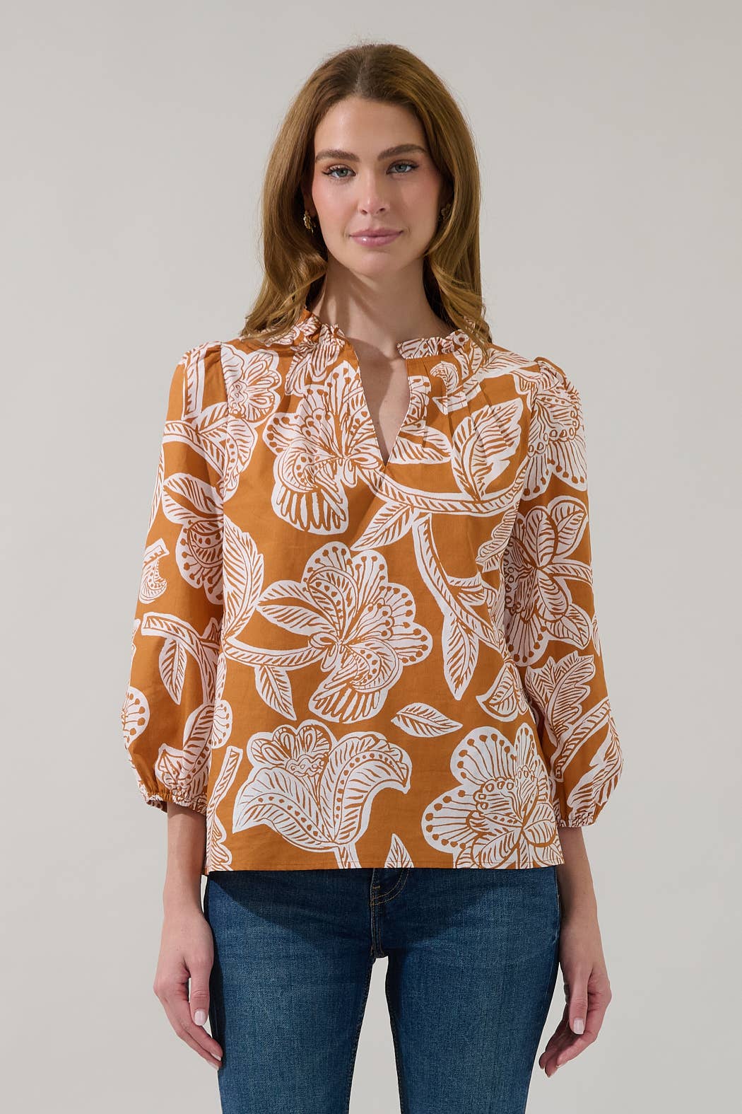 Pleated Back Split Neck Top