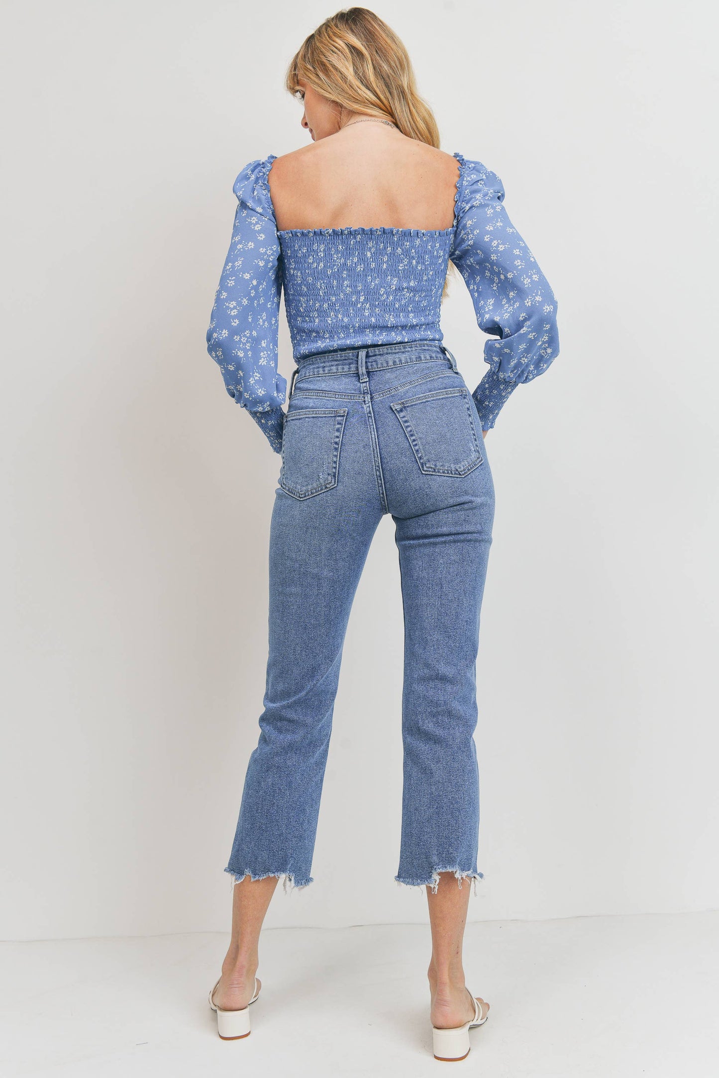 High Rise Straight Hem Detail Jeans