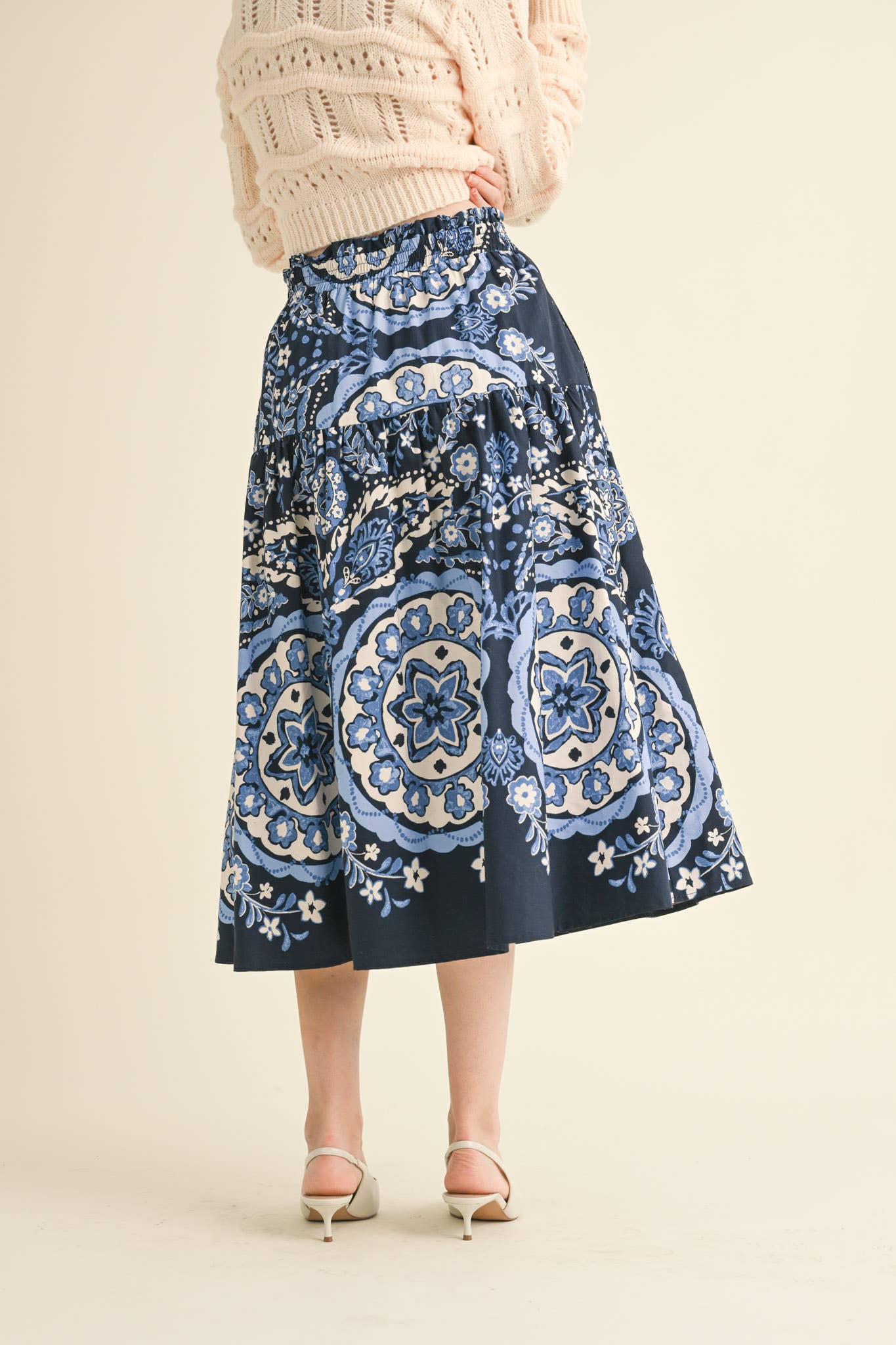 Rental- Smocked Waist High Rise Midi Skirt