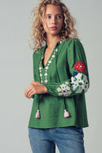 Load image into Gallery viewer, Embroidered Tassel Tie Top