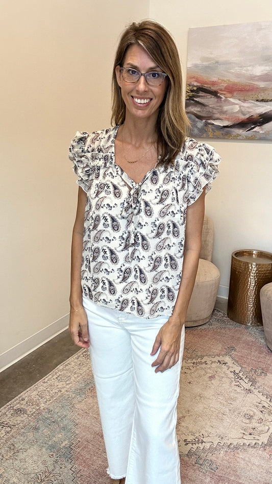 Ruffled Tie Front Short Sleeve Top