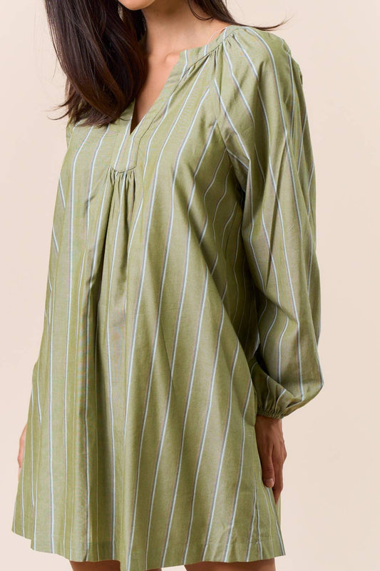 Striped V-Neck Long Sleeve Dress