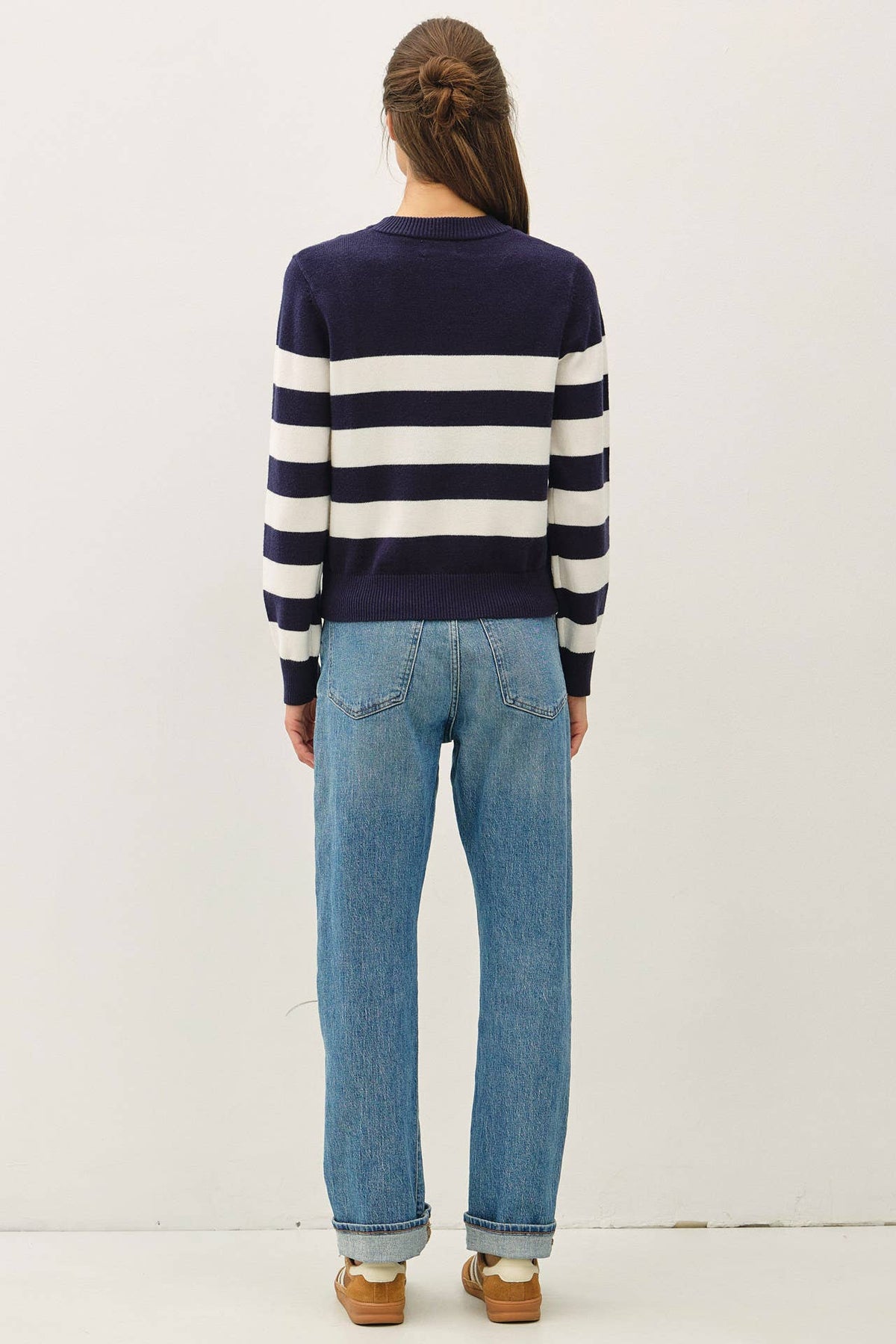 Cropped Long Sleeve Bold Stripe Sweater