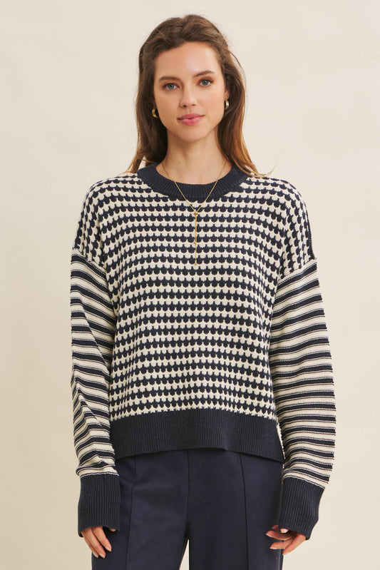 Textured Striped Crewneck Sweater