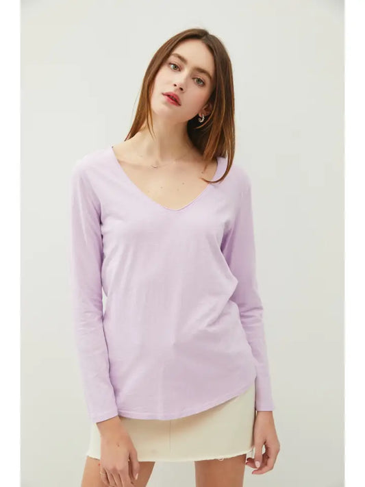 Cotton V-Neck Long Sleeve Top