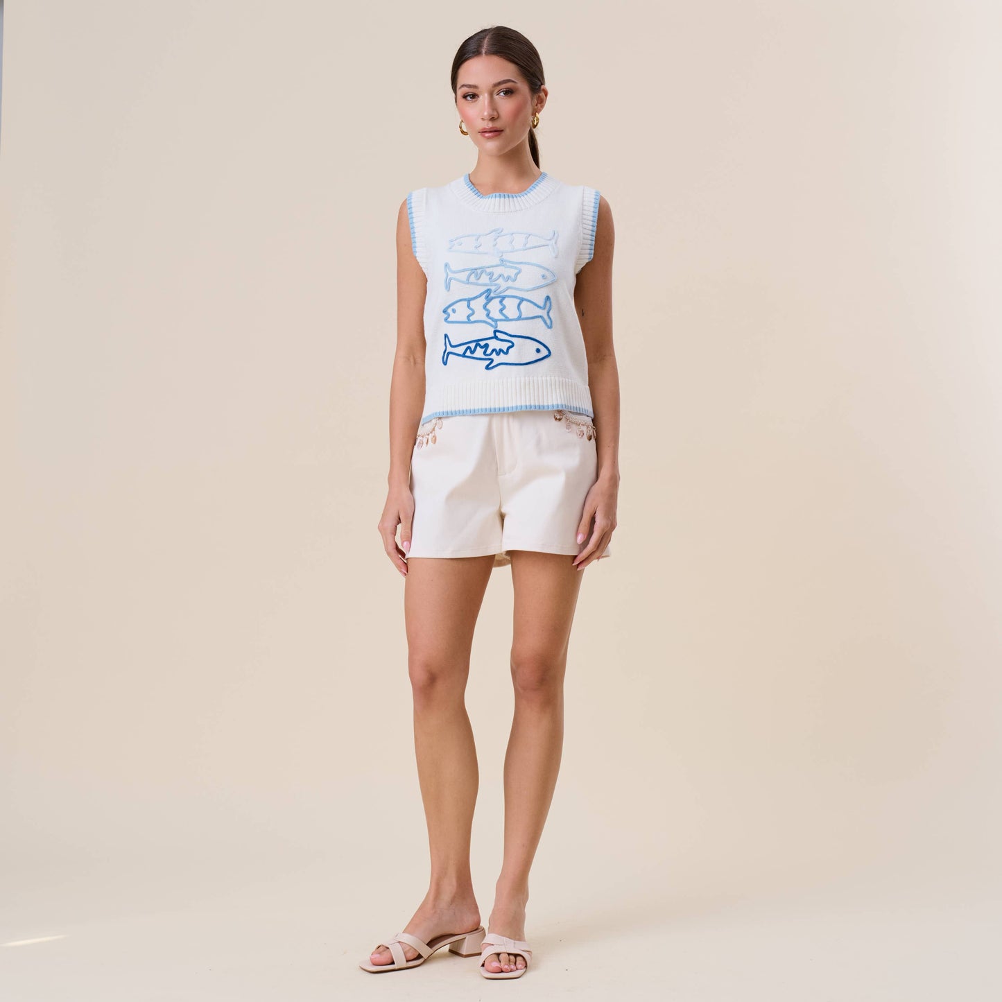 Sardine Embroidered Sleeveless Sweater