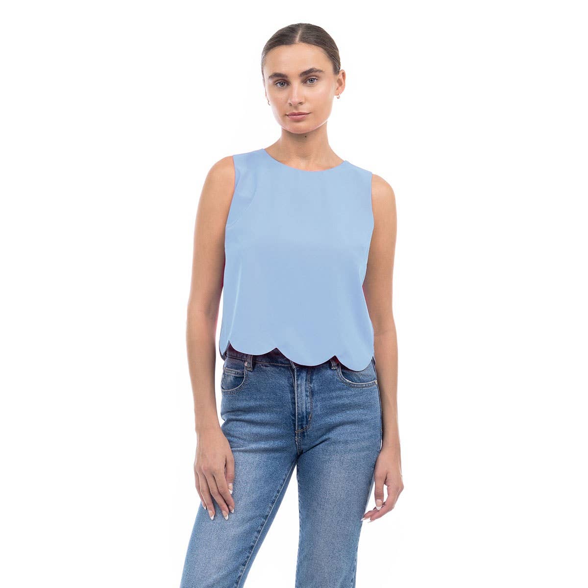 Scalloped Hem Sleeveless Top