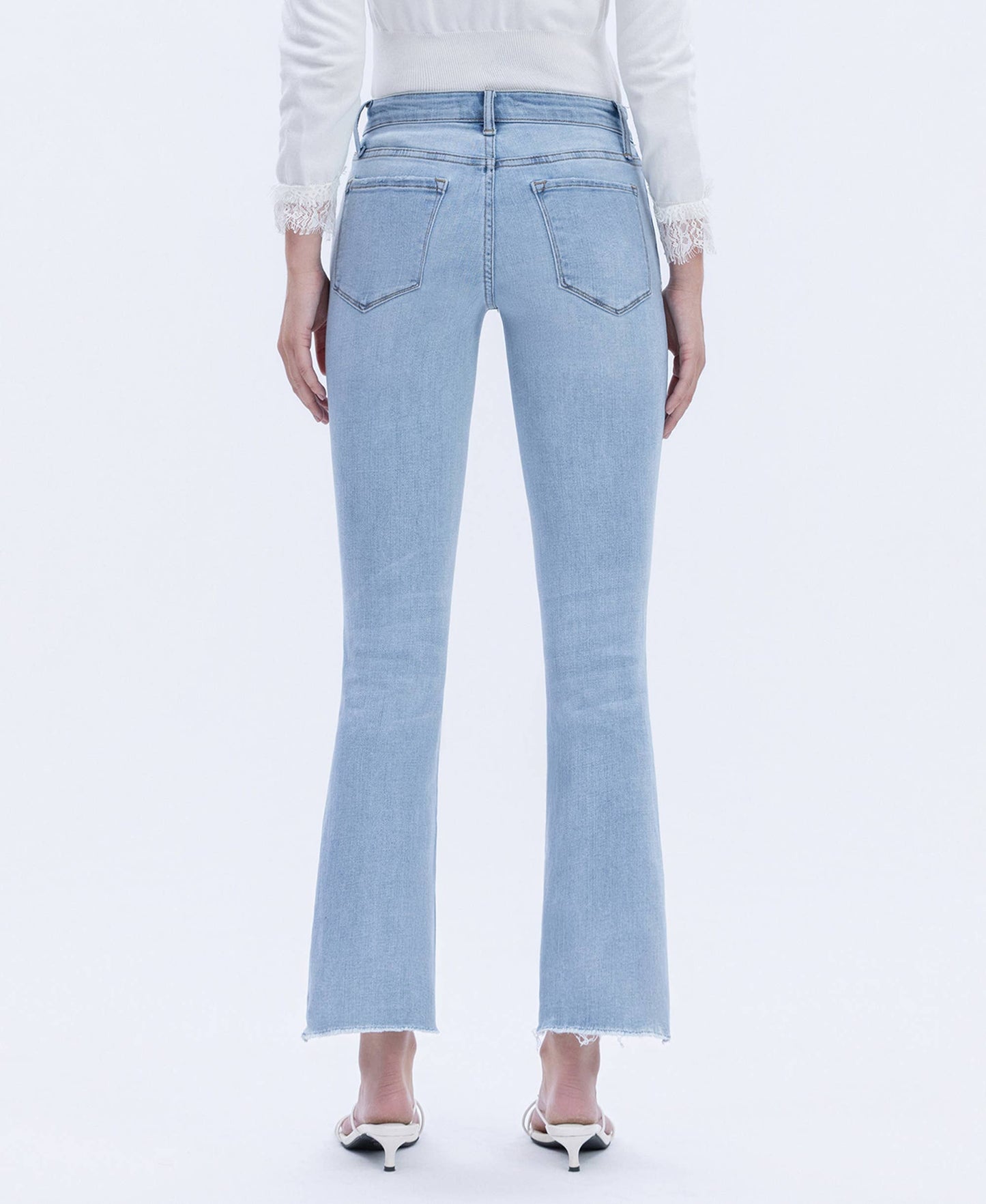 High Rise Raw Step Hem Crop Flare Jeans