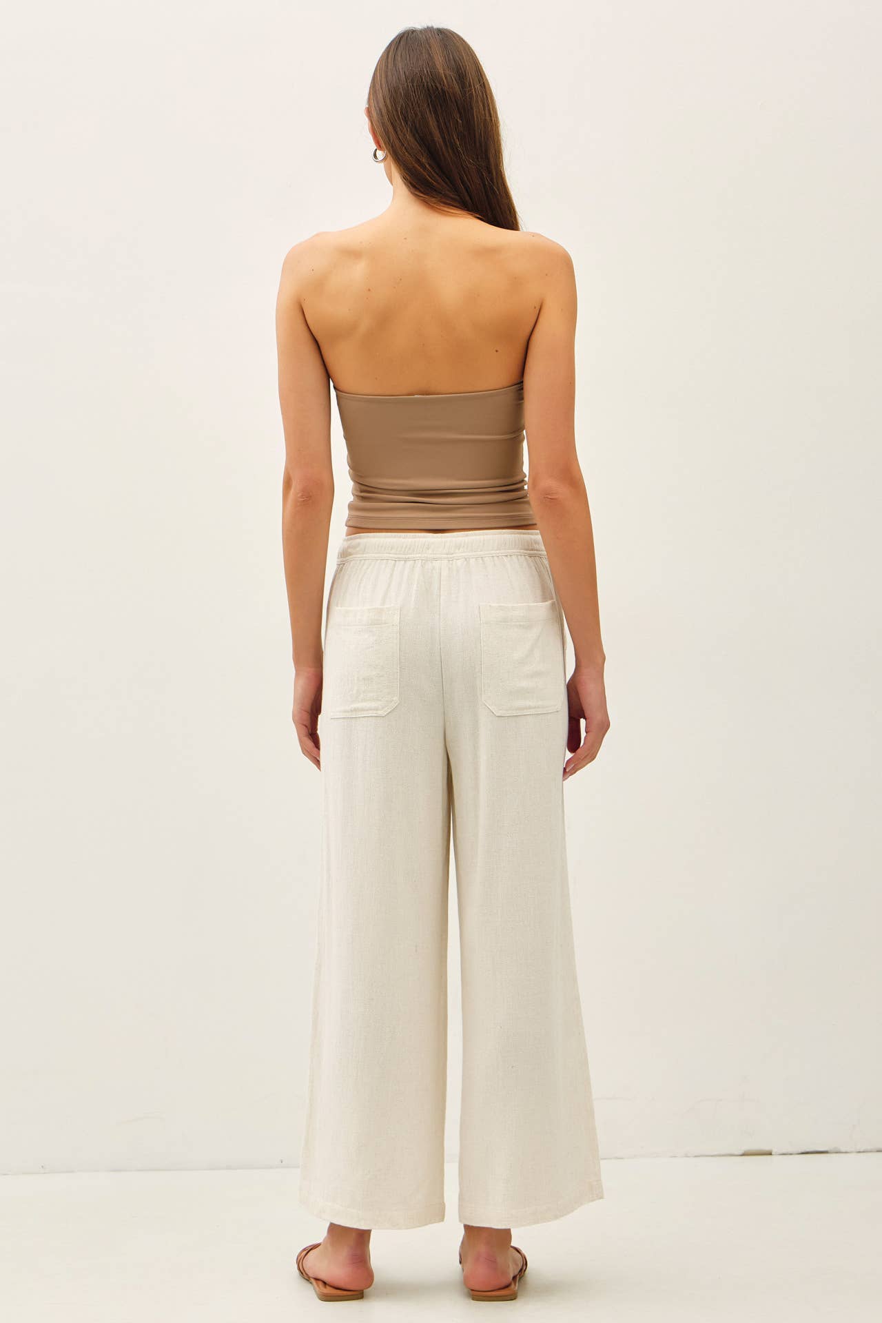 Linen Blend Wide Leg Ankle Pants
