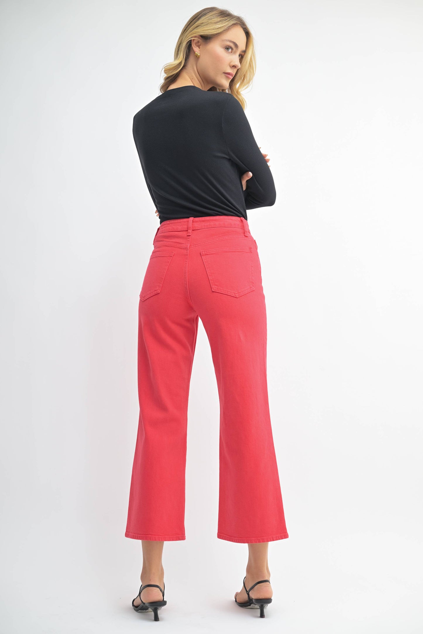 Slim Wide Leg Red Jeans