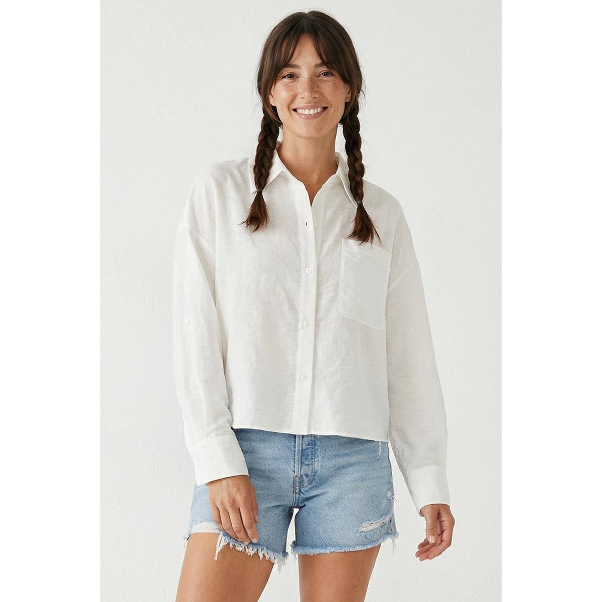 Linen Blend Rolled Sleeve Shirt