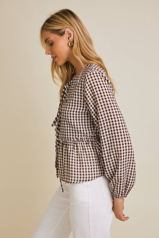 Check Print Triple Bow Front Top