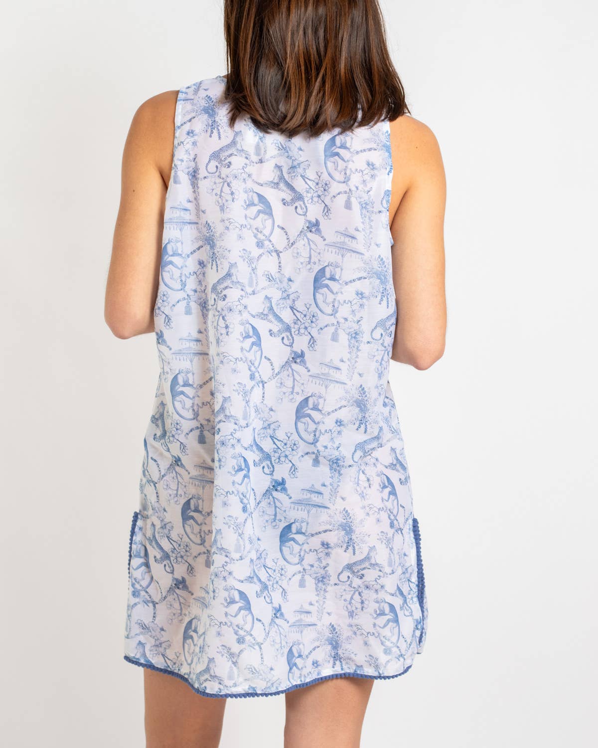 Borneo Sleeveless Cover-Up- White/Blue